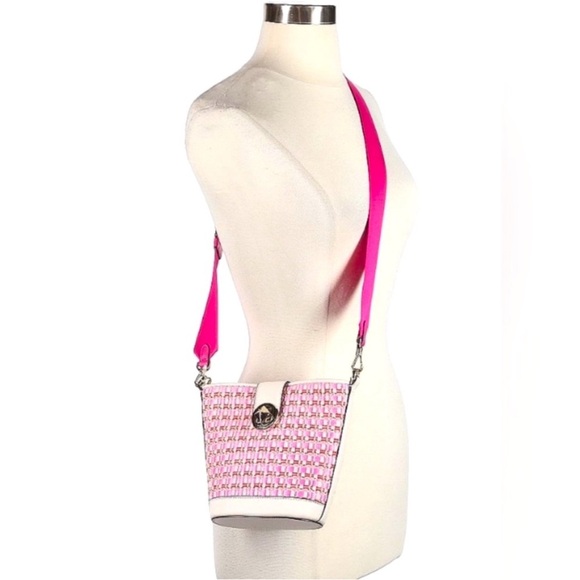 LIKE NEW KATE SPADE New York Audrey Pink Raffia Tweed Mini Bucket Crossbody - Picture 2 of 9